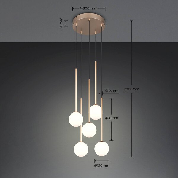 Trio Lighting Lampada a sospensione Firano, Ottone / Oro, Soggiorno / Sala da pranzo, Metallo, Moderno, Lampada a sospensione