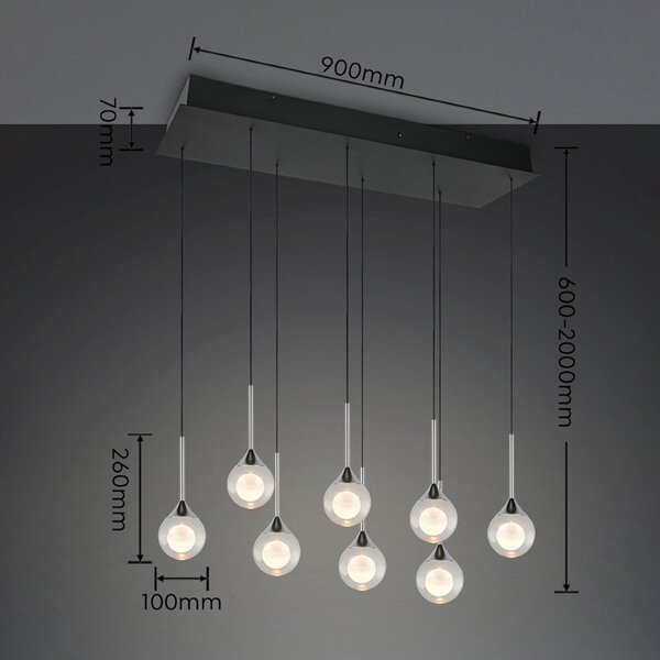 Trio Lighting Lampada a sospensione Calista, dimmerabile, Cromo / Argento, Soggiorno / Sala da pranzo, Metallo, Moderno, Lampada a sospensione