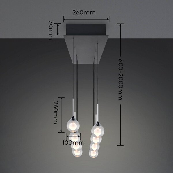 Trio Lighting Lampada a sospensione Calista, dimmerabile, Cromo / Argento, Soggiorno / Sala da pranzo, Metallo, Moderno, Lampada a sospensione