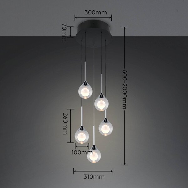 Trio Lighting Lampada a sospensione Calista, dimmerabile, Cromo / Argento, Soggiorno / Sala da pranzo, Metallo, Moderno, Lampada a sospensione