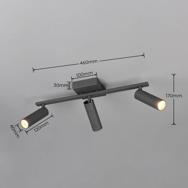 Trio Lighting Faretto da soffitto Dara, lunghezza 46 cm, antracite, metallo, a 3 luci. Dara, Nero, Soggiorno / Sala da pranzo, Metallo, Moderno, Downlight