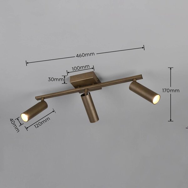 Trio Lighting Faretto da soffitto Dara, lunghezza 46 cm, metallo color platino, a 3 luci. Dara, Alluminio / Grigio / Zincato, Soggiorno / Sala da pranzo, Metallo, Moderno, Downlight