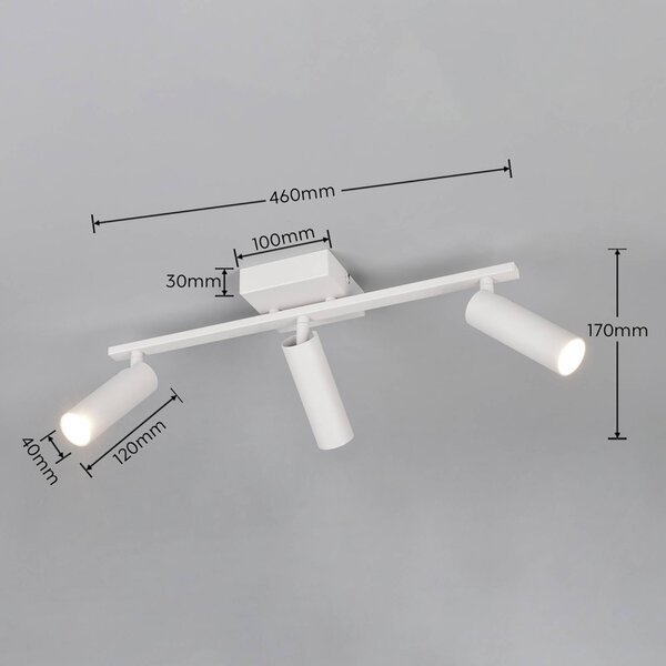 Trio Lighting Faretto da soffitto Dara, lunghezza 46 cm, grigio, metallo, a 3 luci. Dara, Alluminio / Grigio / Zincato, Soggiorno / Sala da pranzo, Metallo, Moderno, Downlight