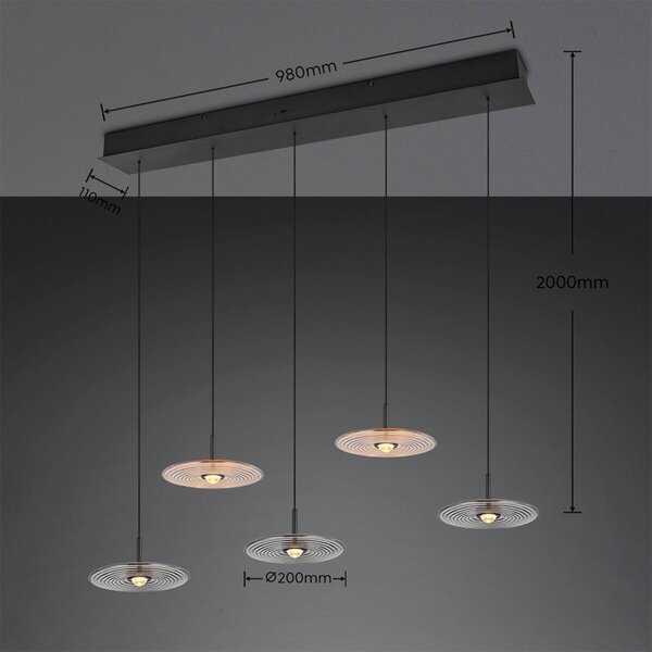 Trio Lighting Lampada a sospensione Sirena, dimmerabile, Nero, Soggiorno / Sala da pranzo, Metallo, Lampada a sospensione