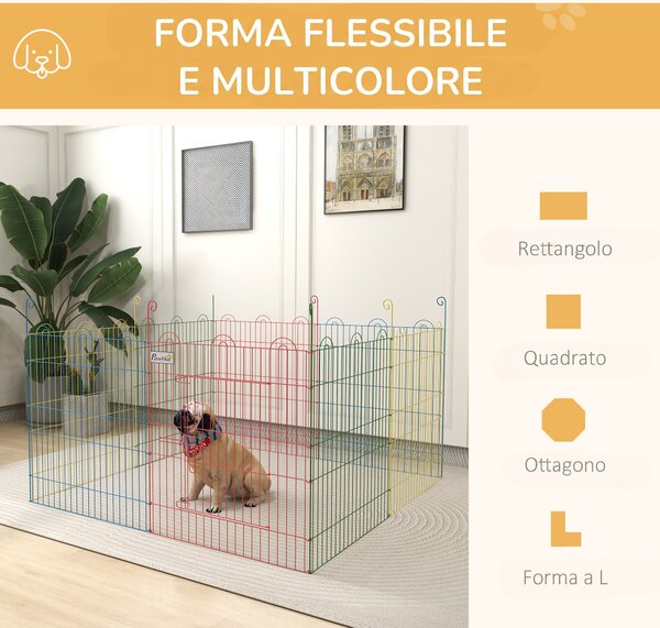 PawHut Cancellino per Cani a 8 Pannelli con Chiusura a Scatto, per Cani Taglia Media in Acciaio, Ø156x60 cm, Multicolore | Aosom Italy