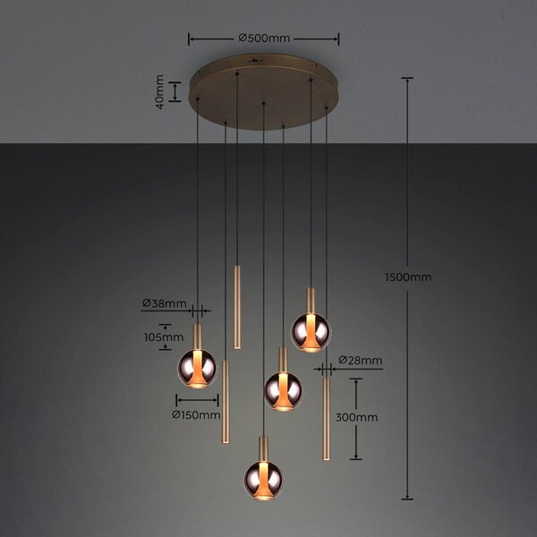 Trio Lighting Lampada a sospensione Melaro, dimmerabile, Alluminio / Grigio / Zincato, Soggiorno / Sala da pranzo, Metallo, Lampada a sospensione