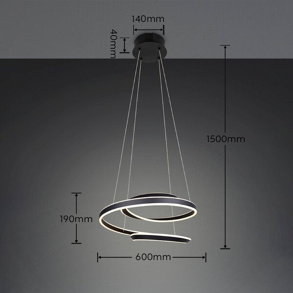 Trio Lighting Lampada a sospensione Arlington, dimmerabile, Nero, Soggiorno / Sala da pranzo, Metallo, Moderno, Lampada a sospensione