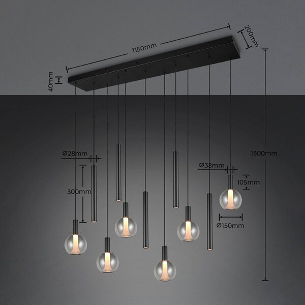 Trio Lighting Lampada a sospensione Melaro, dimmerabile, Nero, Soggiorno / Sala da pranzo, Metallo, Lampada a sospensione