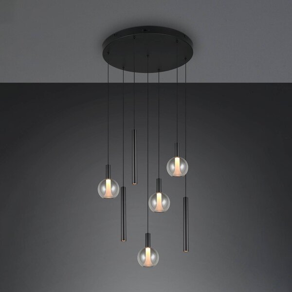 Trio Lighting Lampada a sospensione Melaro, dimmerabile, Nero, Soggiorno / Sala da pranzo, Metallo, Lampada a sospensione
