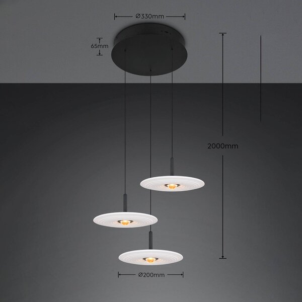 Trio Lighting Lampada a sospensione Sirena, dimmerabile, Bianco / Opale, Soggiorno / Sala da pranzo, Metallo, Lampada a sospensione