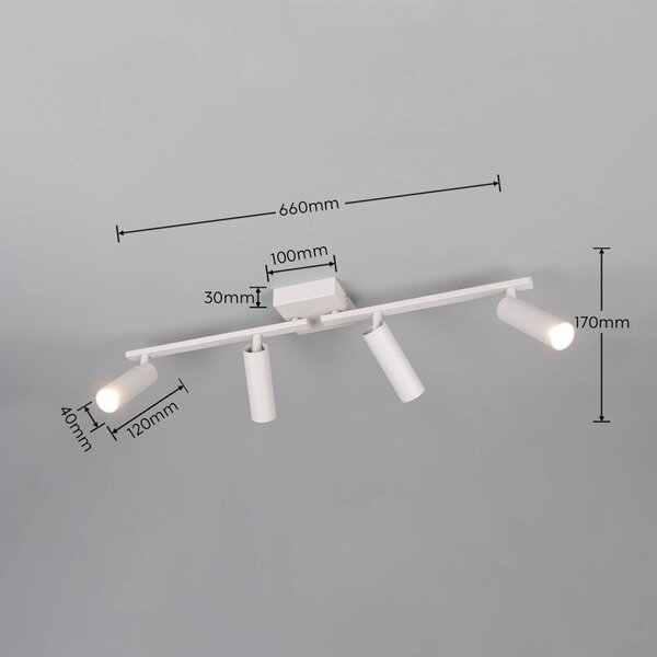 Trio Lighting Faretto da soffitto Dara, lunghezza 66 cm, grigio, metallo, a 4 luci. Dara, Alluminio / Grigio / Zincato, Soggiorno / Sala da pranzo, Metallo, Moderno, Downlight
