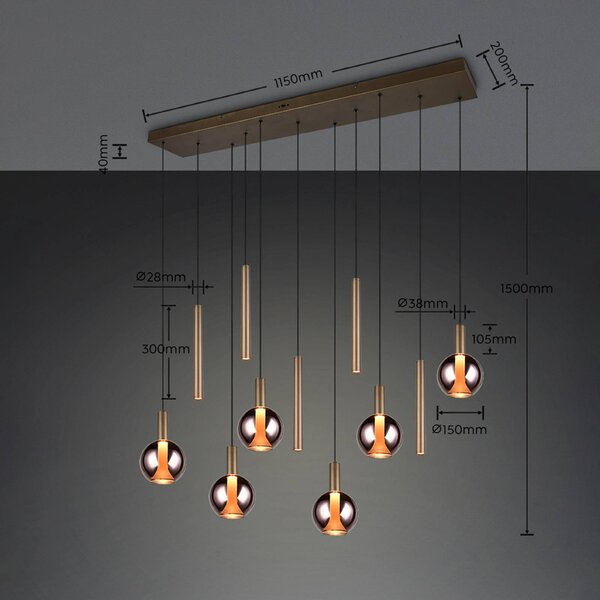 Trio Lighting Lampada a sospensione Melaro, dimmerabile, Alluminio / Grigio / Zincato, Soggiorno / Sala da pranzo, Metallo, Lampada a sospensione