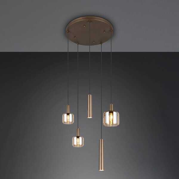 Trio Lighting Lampada a sospensione in vetro Mataro, dimmerabile, Crema / Ambra, Soggiorno / Sala da pranzo, Vetro, Moderno, Lampada a sospensione