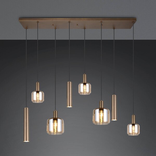 Trio Lighting Lampada a sospensione in vetro Mataro, dimmerabile, Alluminio / Grigio / Zincato, Soggiorno / Sala da pranzo, Vetro, Moderno, Lampada a sospensione