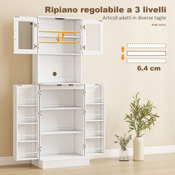 HOMCOM Credenza Cucina Alta 180cm, 8 Portaspezie sulla Ante, Ante in Acrilico, Ripiano Regolabile, Foro Passacavi, per Sala da Pranzo Soggiorno Bianco | Aosom Italy