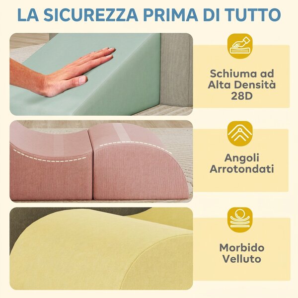 AIYAPLAY Set di 7 Costruzioni Morbide per Bambini 3-6 Anni con Rivestimenti Lavabili in Velluto a Coste, Multicolore | Aosom Italy