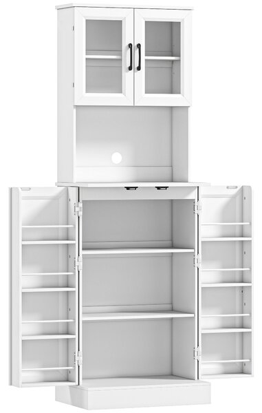 HOMCOM Credenza Cucina Alta 180cm, 8 Portaspezie sulla Ante, Ante in Acrilico, Ripiano Regolabile, Foro Passacavi, per Sala da Pranzo Soggiorno Bianco | Aosom Italy