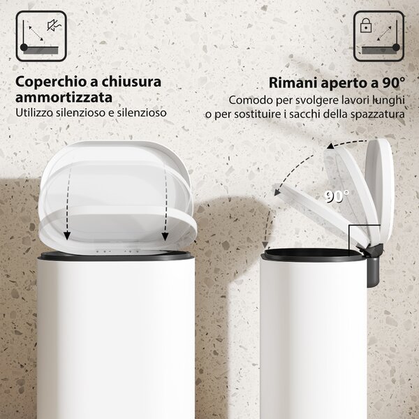 HOMCOM Pattumiera Rettangolare a Pedale 12L in Metallo con Secchio Interno Rimovibile, Chiusura Ammortizzata, Bianco | Aosom Italy