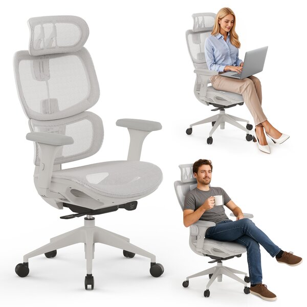 SENSE7 Nobu sedia ergonomica da ufficio sedia da scrivania schienale regolabile braccioli e poggiatesta fino a 130 kg sedia da computer grigio chiaro sedia da gioco
