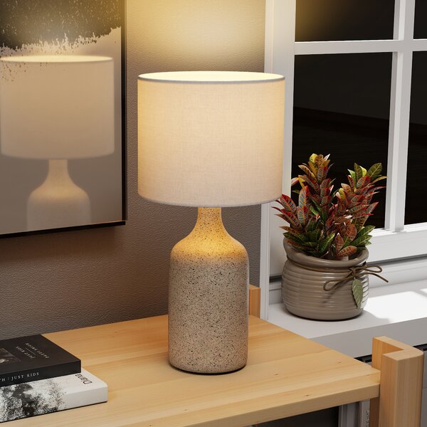 HOMCOM Lampada da tavolo con base in ceramica e paralume in lino, 22x22x45 cm, Sabbia e Bianco | Aosom Italy