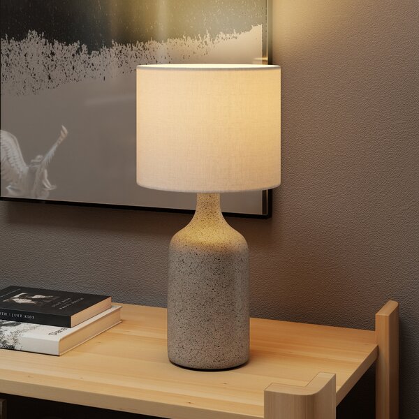 HOMCOM Lampada da tavolo con base in ceramica e paralume in lino, 22x22x45 cm, Sabbia e Bianco | Aosom Italy