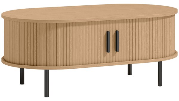 HOMCOM Tavolino ovale con ante scorrevoli e vano nascosto, 100x55x40 cm, Legno Naturale | Aosom Italy