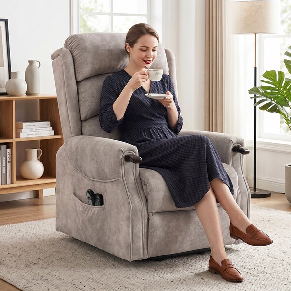 HOMCOM Poltrona relax elettrica alzapersona con massaggio, riscaldamento e reclinazione, Grigio chiaro | Aosom Italy