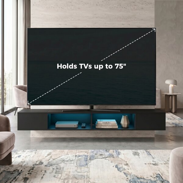 HOMCOM Mobile TV sospeso 180 cm con LED RGB e ripiani aperti, Nero | Aosom Italy