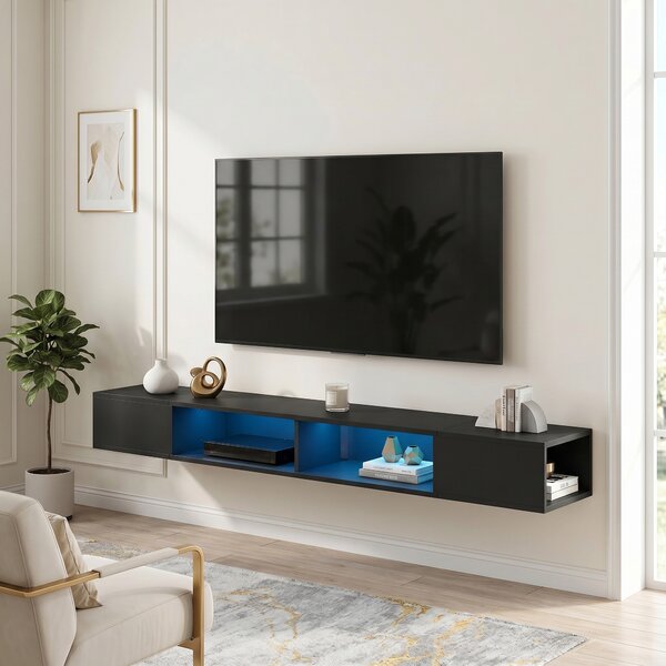 HOMCOM Mobile TV sospeso 180 cm con LED RGB e ripiani aperti, Nero | Aosom Italy