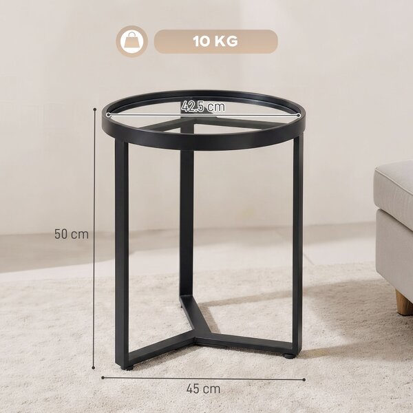 HOMCOM Tavolino da salotto rotondo con piano in vetro temperato, Nero | Aosom Italy