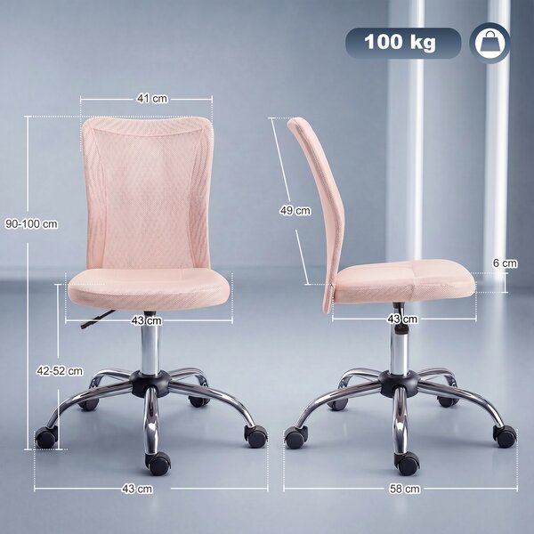 Vinsetto Sedia ufficio ergonomica senza braccioli in rete, Rosa | Aosom Italy