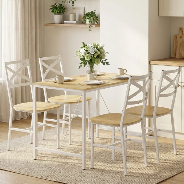 HOMCOM Set pranzo con tavolo e 4 sedie per cucina, Legno e Bianco | Aosom Italy