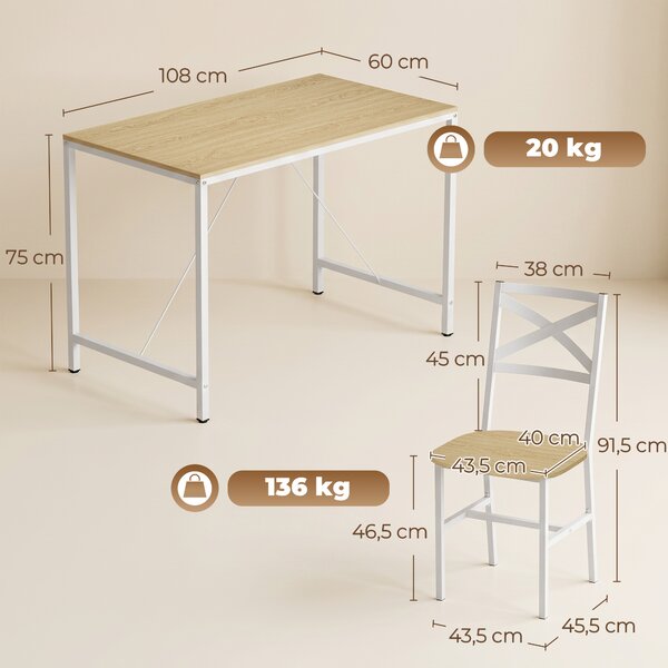 HOMCOM Set pranzo con tavolo e 4 sedie per cucina, Legno e Bianco | Aosom Italy
