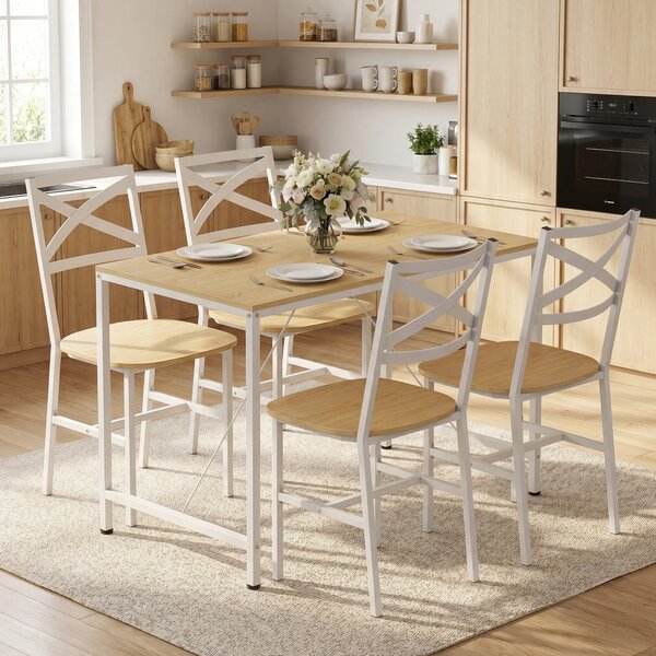 HOMCOM Set pranzo con tavolo e 4 sedie per cucina, Legno e Bianco | Aosom Italy