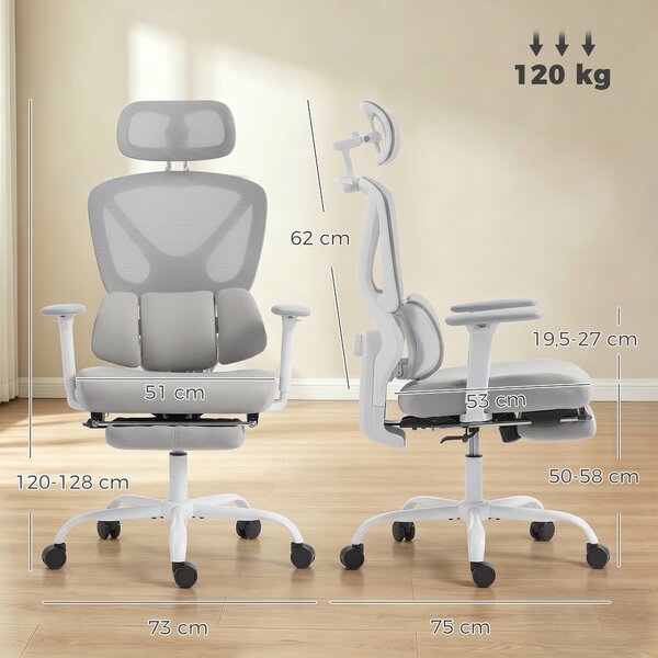 HOMCOM Sedia ufficio ergonomica con supporto lombare dinamico, Grigio | Aosom Italy