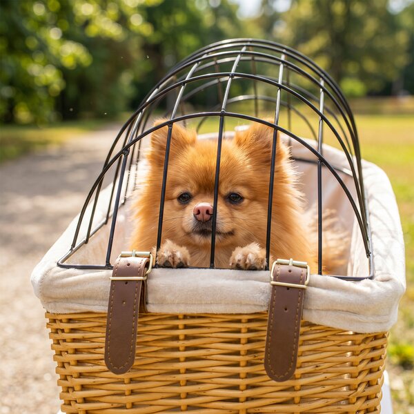 PawHut Cestino bici per cani e gatti con cuscino e coperchio, Marrone chiaro | Aosom Italy
