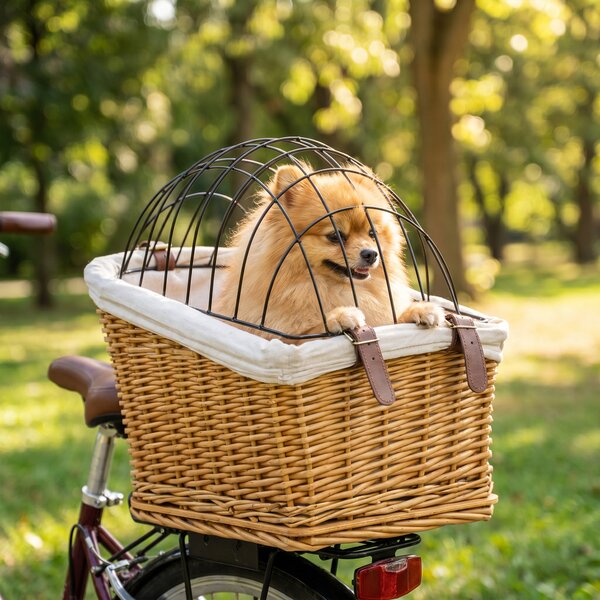 PawHut Cestino bici per cani e gatti con cuscino e coperchio, Marrone chiaro | Aosom Italy