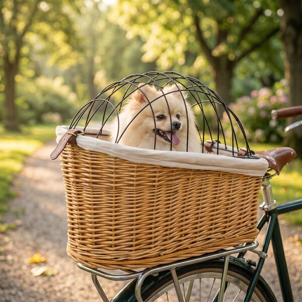 PawHut Cestino bici per cani e gatti con cuscino e coperchio, Marrone chiaro | Aosom Italy