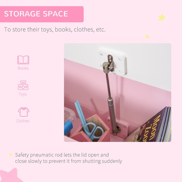 HOMCOM Cassapanca per Bambini 2-5 Anni in Legno con Pistone per Chiusura Sicura, Capacità 40 kg, Rosa e Bianco | Aosom Italy