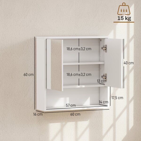 HOMCOM Armadietto Bagno da Parete con Ante Specchiate, Ripiano Regolabile e Mobiletto Ante Soft-close, Bianco | Aosom Italy