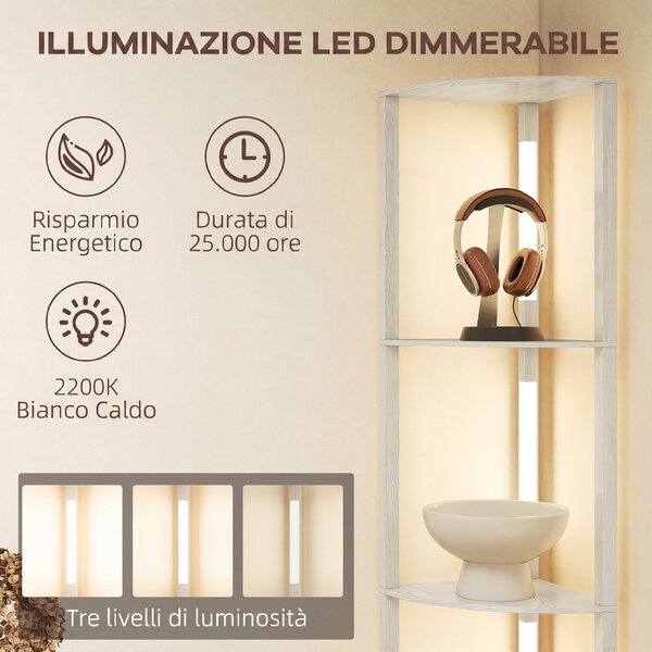 HOMCOM Lampada da Terra con 4 Ripiani, Luce LED Regolabile su 3 Livelli, 4 Ripiani, 41x29.5x163.5 cm, Rovere | Aosom Italy