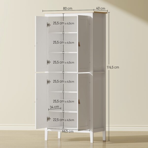HOMCOM Credenza Cucina Alta 177 cm, Mobile Cucina con Luce LED, Dimmerabile a 3 Colori, Ripiani Regolabili, Bianco | Aosom Italy