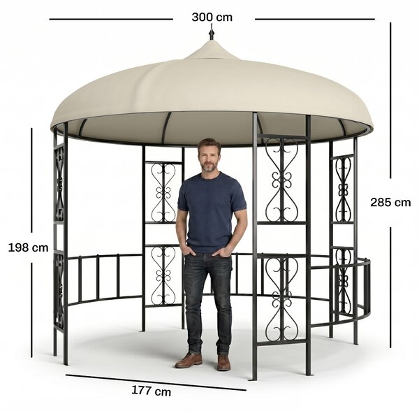 Outsunny Gazebo da Esterno Ø3m in Metallo con Rivestimento in PU Anti-UV, Gazebo da Giardino Rotondo con Tende, Beige|Aosom