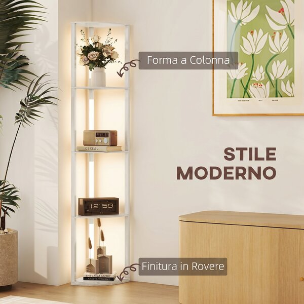 HOMCOM Lampada da Terra con 4 Ripiani, Luce LED Regolabile su 3 Livelli, 4 Ripiani, 41x29.5x163.5 cm, Rovere | Aosom Italy