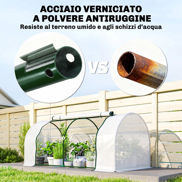 Outsunny Serra da giardino a Tunnel in Acciaio e con Copertura in PVC, 200x100x80 cm, Bianco | Aosom Italy