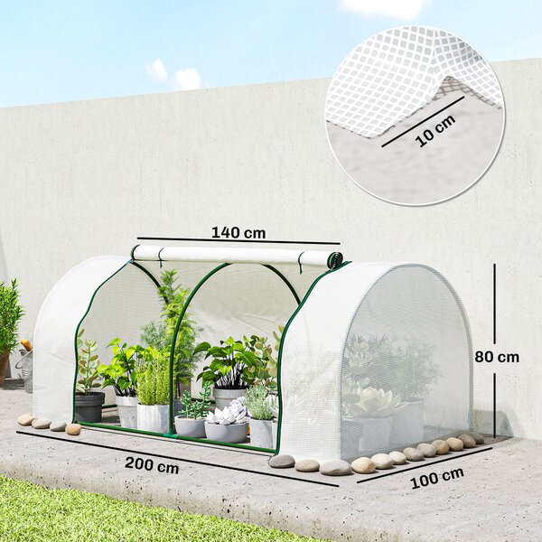 Outsunny Serra da giardino a Tunnel in Acciaio e con Copertura in PVC, 200x100x80 cm, Bianco | Aosom Italy