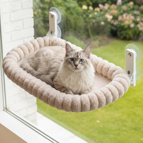 Amaca per gatti da appendere alla finestra, color beige, adatta a gatti fino a 18 kg