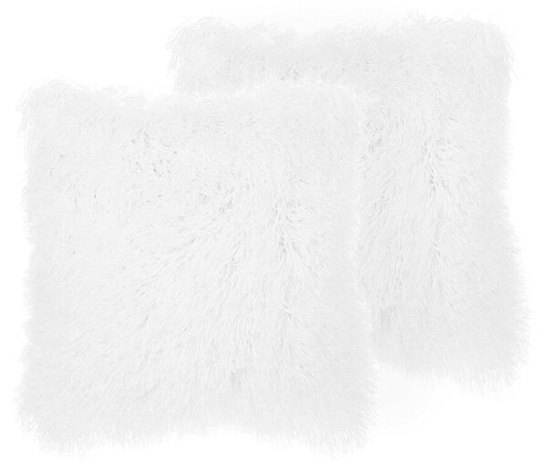 Set di 2 cuscini decorativi Fodera per cuscino in tessuto di poliestere bianco con inserto superficie pelosa 45 x 45 cm Beliani