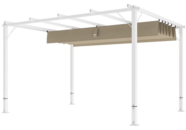 Outsunny Pergola da giardino esterno in alluminio 3 x 4 m con tetto retrattile, parasole UPF30+, per terrazza, patio, bianco
