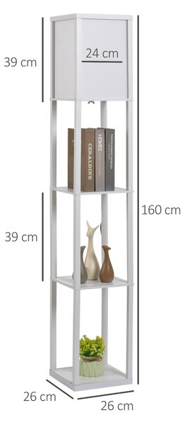 HOMCOM Lampada da Terra con 3 Mensole Integrate, Attacco E27 Potenza 40W, Arredamento Moderno in MDF, 26x26x160cm, Bianco|Aosom